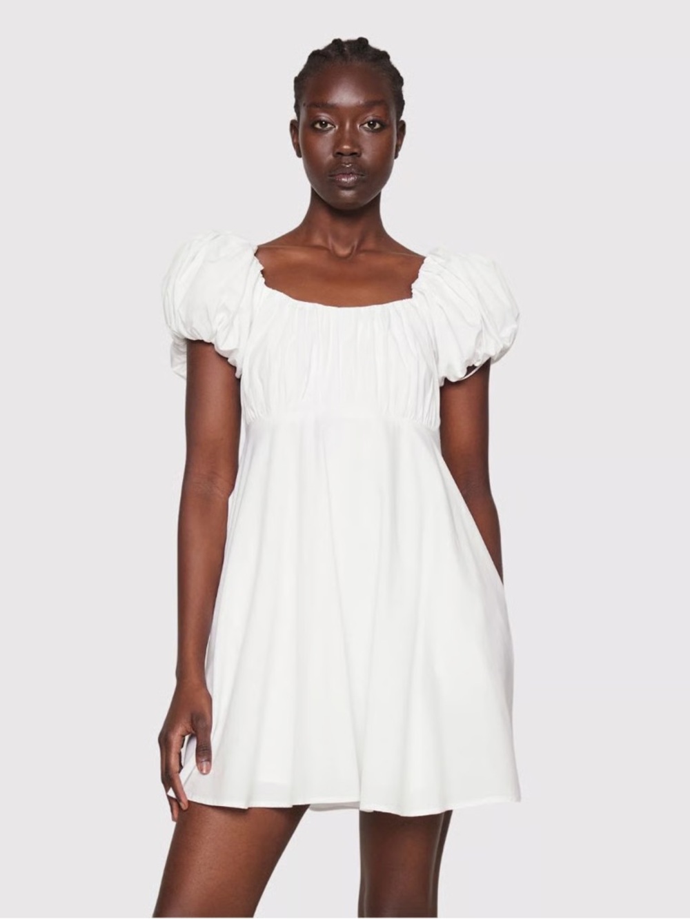 Abercrombie & Fitch White Poplin Mini Smocked Puff Sleeve Dress